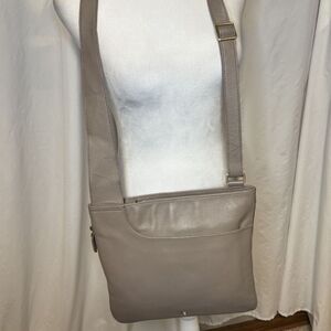 Radley London Beige Gray Leather Shoulder Bag Zip Top Crossbody Designer Purse